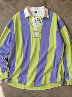 Deadstock 90s Vintage HS Jeans Block Striped Collegiate Rugby Polo Shirt
